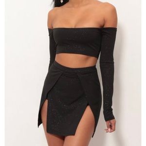 Ali High Slit Set in Black Shimmer Size Medium.